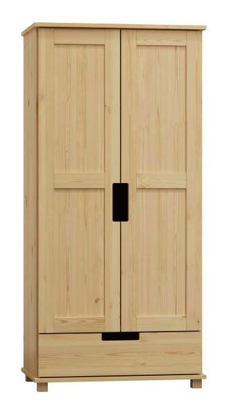 Kleiderschrank / Drehtürenschrank Kiefer massiv Vollholz natur 007A - Abmessung 190 x 90 x 60 cm (H x B x T)