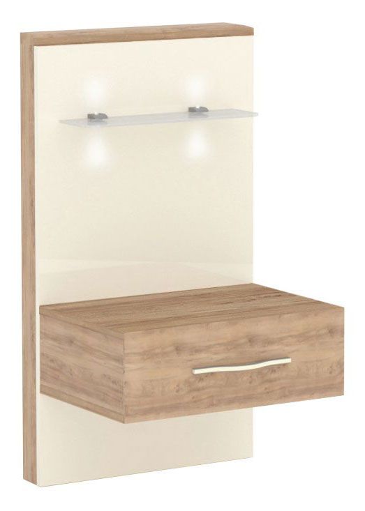 Nachtkommode für Bettanbau links Gataivai 11, Farbe: Beige Hochglanz / Walnuss - 100 x 56 x 47 cm (H x B x T)