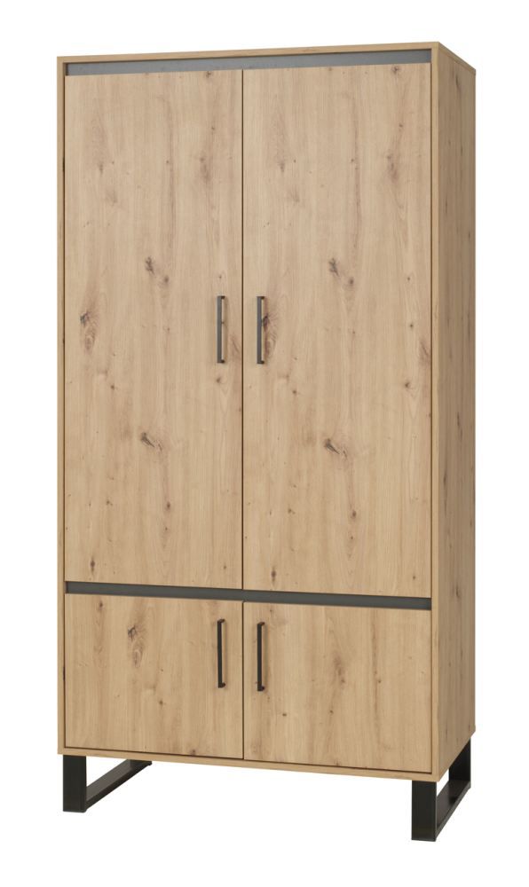 Drehtürenschrank / Kleiderschrank Kanel 01, Farbe: Eiche / Anthrazit - Abmessungen: 195 x 80 x 51 cm (H x B x T)