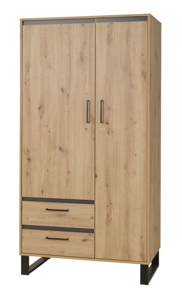 Drehtürenschrank / Kleiderschrank Kanel 02, Farbe: Eiche / Anthrazit - Abmessungen: 195 x 100 x 51 cm (H x B x T)