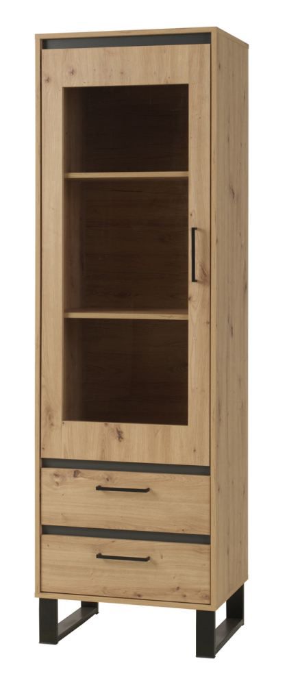 Vitrine Kanel 03, Farbe: Eiche / Anthrazit - Abmessungen: 195 x 60 x 41 cm (H x B x T)