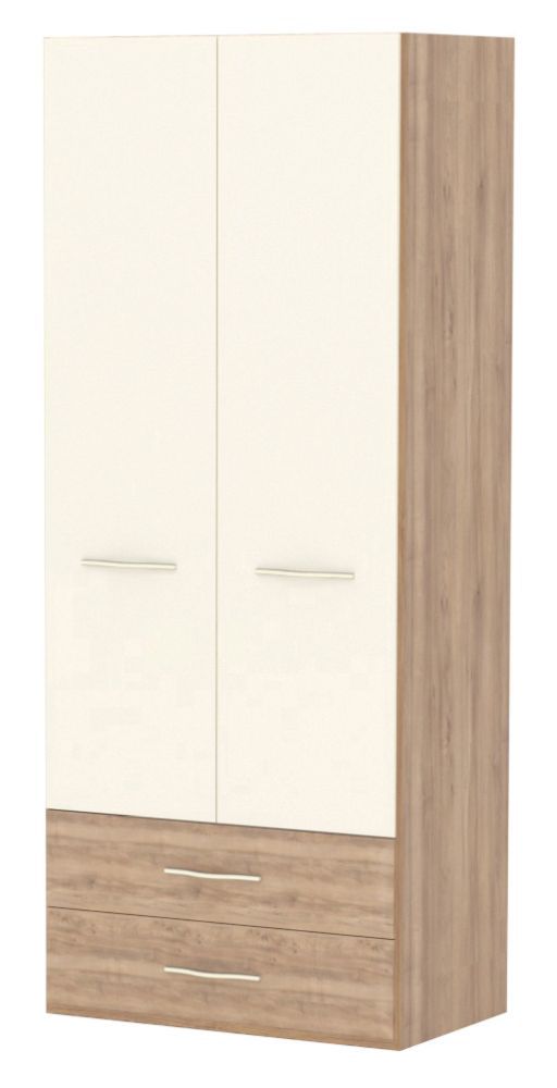 Drehtürenschrank / Kleiderschrank Gataivai 01, Farbe: Beige Hochglanz / Walnuss - 224 x 92 x 57 cm (H x B x T)