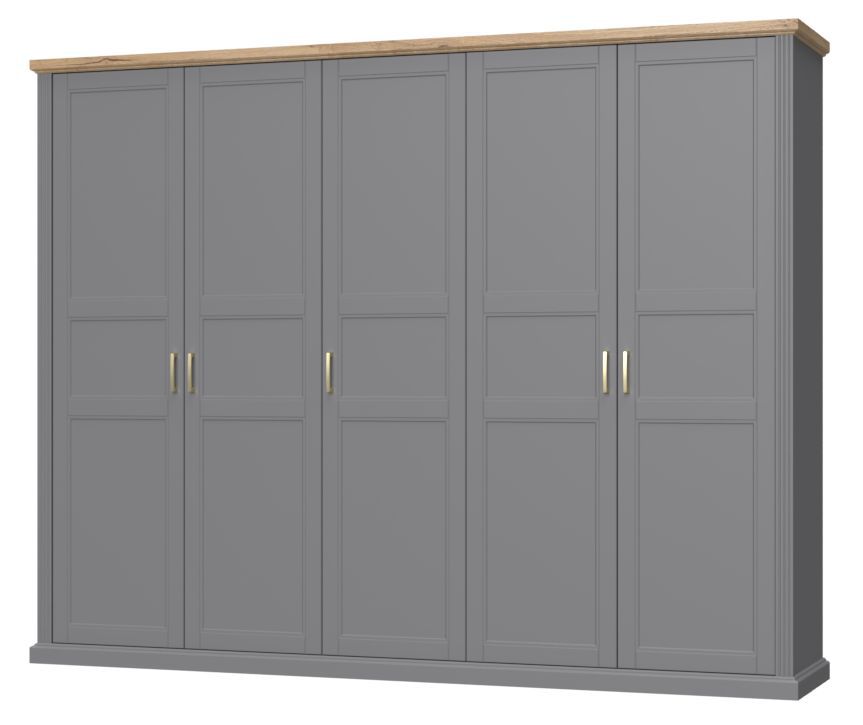 Drehtürenschrank / Kleiderschrank Lotofaga 17, Farbe: Grau / Walnuss - 227 x 291 x 59 cm (H x B x T)