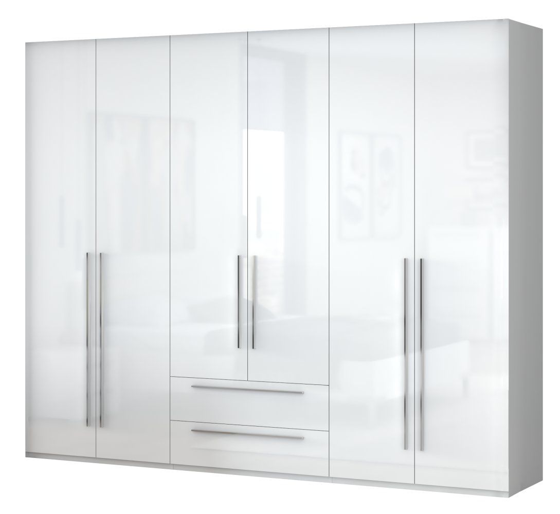 Drehtürenschrank / Kleiderschrank Siumu 33, Farbe: Weiß / Weiß Hochglanz - 224 x 272 x 56 cm (H x B x T)