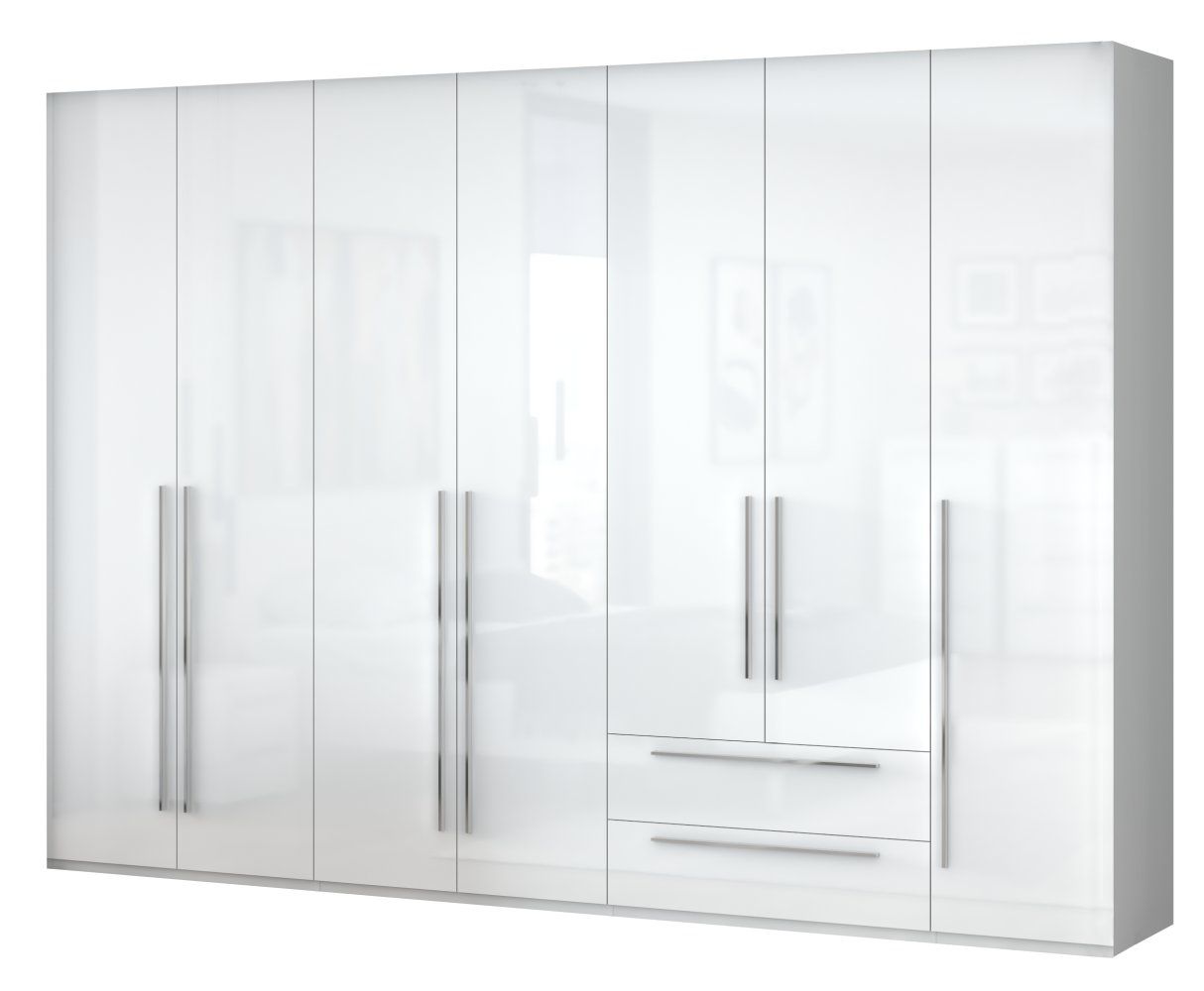 Drehtürenschrank / Kleiderschrank Siumu 37, Farbe: Weiß / Weiß Hochglanz - 224 x 317 x 56 cm (H x B x T)