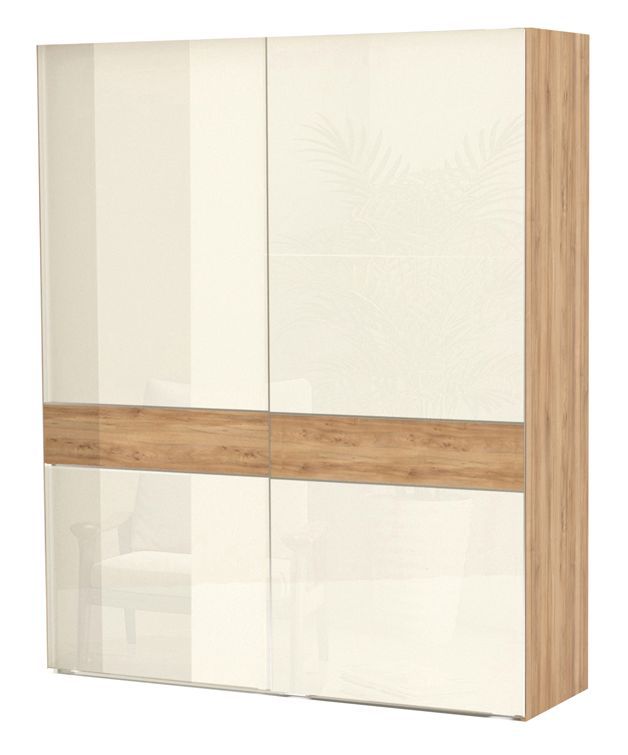 Schiebetürenschrank / Kleiderschrank Gataivai 03, Farbe: Beige Hochglanz / Walnuss - 224 x 182 x 65 cm (H x B x T)