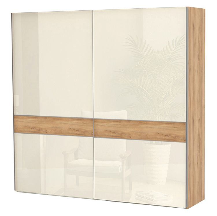 Schiebetürenschrank / Kleiderschrank Gataivai 05, Farbe: Beige Hochglanz / Walnuss - 224 x 230 x 65 cm (H x B x T)