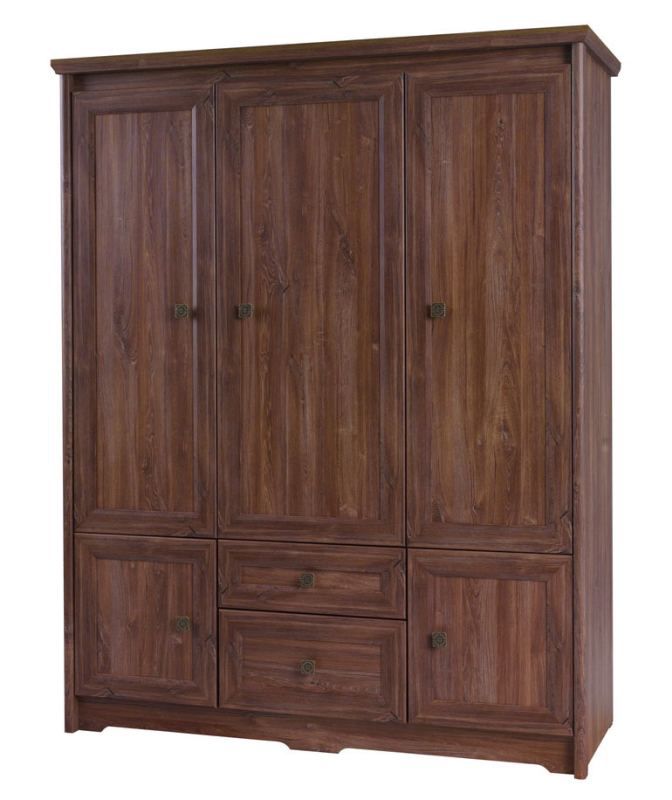 Drehtürenschrank / Kleiderschrank Pikine 03, Farbe: Eiche Dunkelbraun - 195 x 156 x 55 cm (H x B x T)