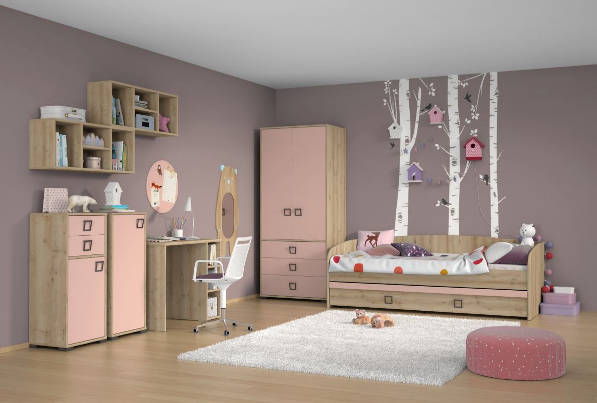 Kinderzimmer Komplett - Set U Benjamin, 8-teilig, Farbe: Buche / Rosa