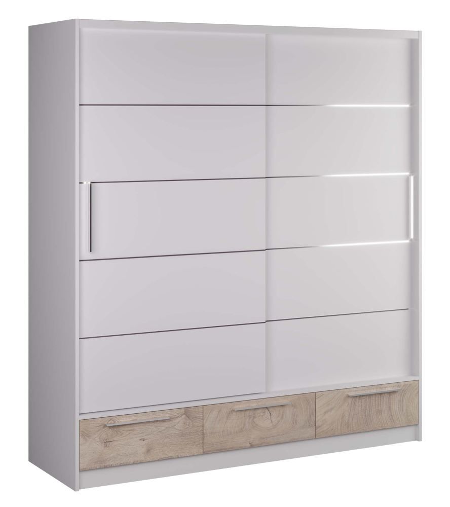 Schiebetürenschrank / Kleiderschrank Sidonia 08, Farbe: Eiche / Weiß - Abmessungen: 220 x 149 x 62 cm (H x B x T)