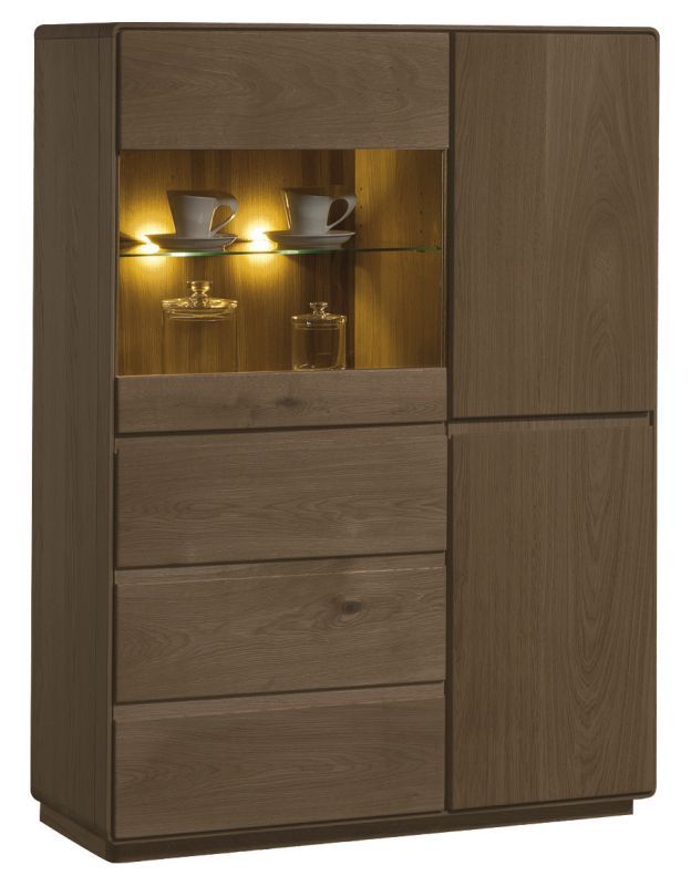 Vitrine Fazenda 16, Farbe: Dunkelbraun, Eiche teilmassiv – 135 x 99 x 41 cm (H x B x T)