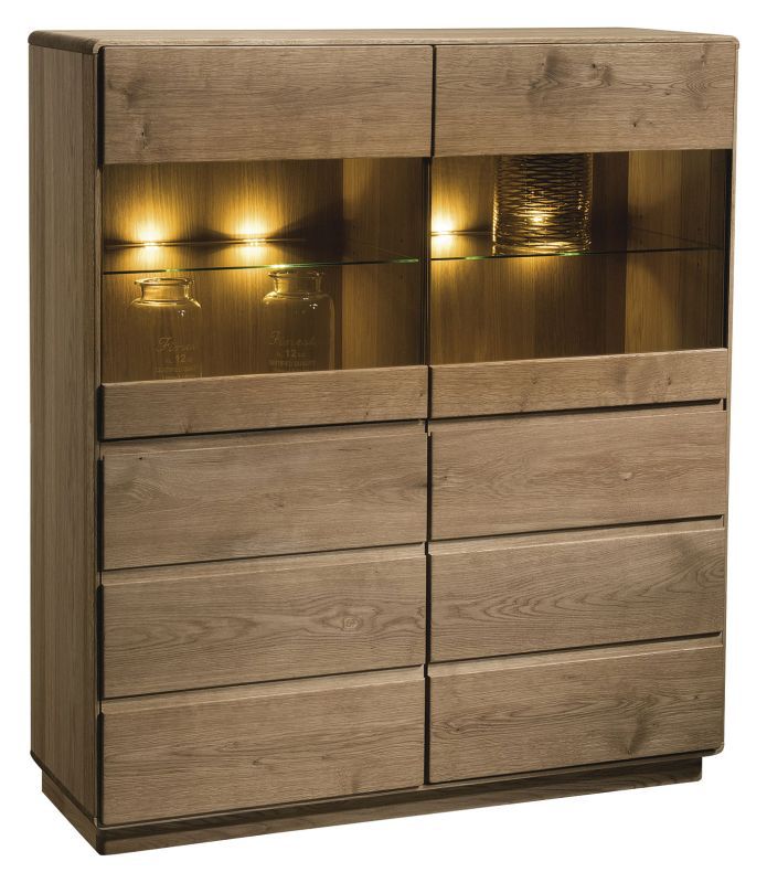 Vitrine Fazenda 19, Farbe: Dunkelbraun, Eiche teilmassiv – 137 x 119 x 41 cm (H x B x T)