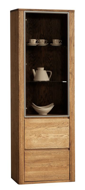 Vitrine Jussara 03, Farbe: Bernstein, Eiche teilmassiv – 201 x 69 x 42 cm (H x B x T)