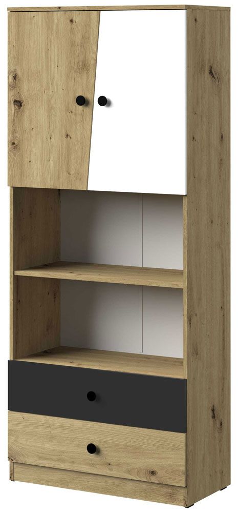 Schrank Sirte 04, Farbe: Eiche / Weiß / Schwarz  matt - Abmessungen: 190 x 80 x 40 cm (H x B x T)