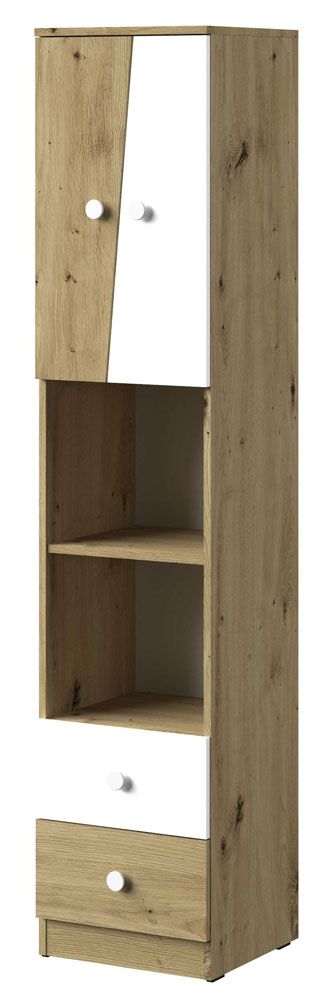 Schrank Sirte 05, Farbe: Eiche / Weiß matt - Abmessungen: 190 x 40 x 40 cm (H x B x T)