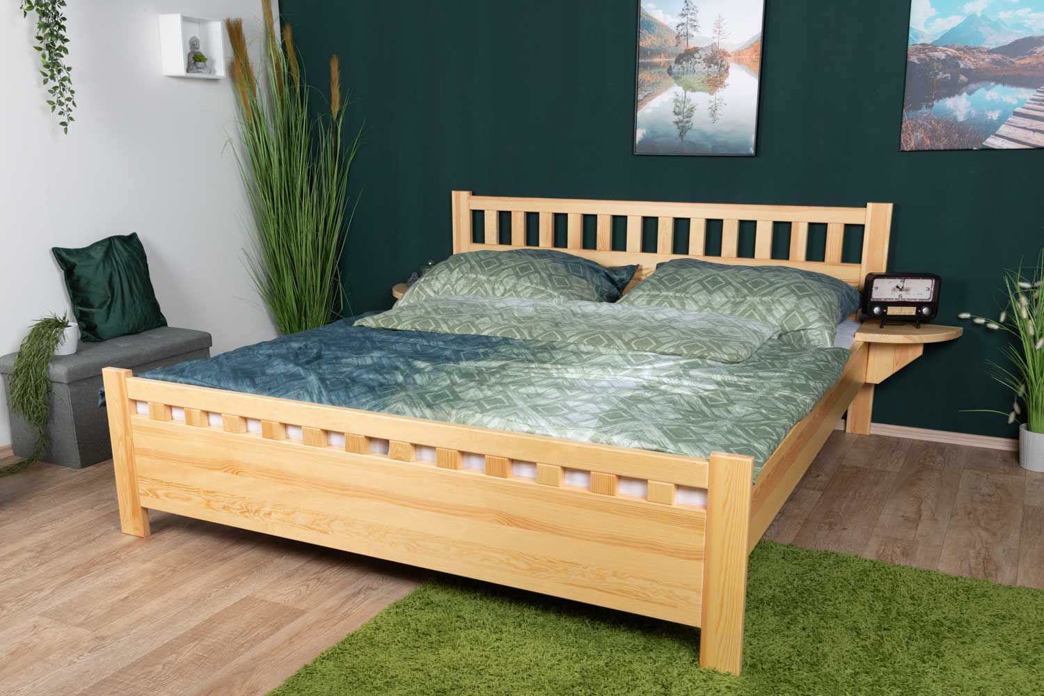 Jugendbett Kiefer massiv Vollholz natur 67, inkl. Lattenrost - Abmessung 180 x 200 cm