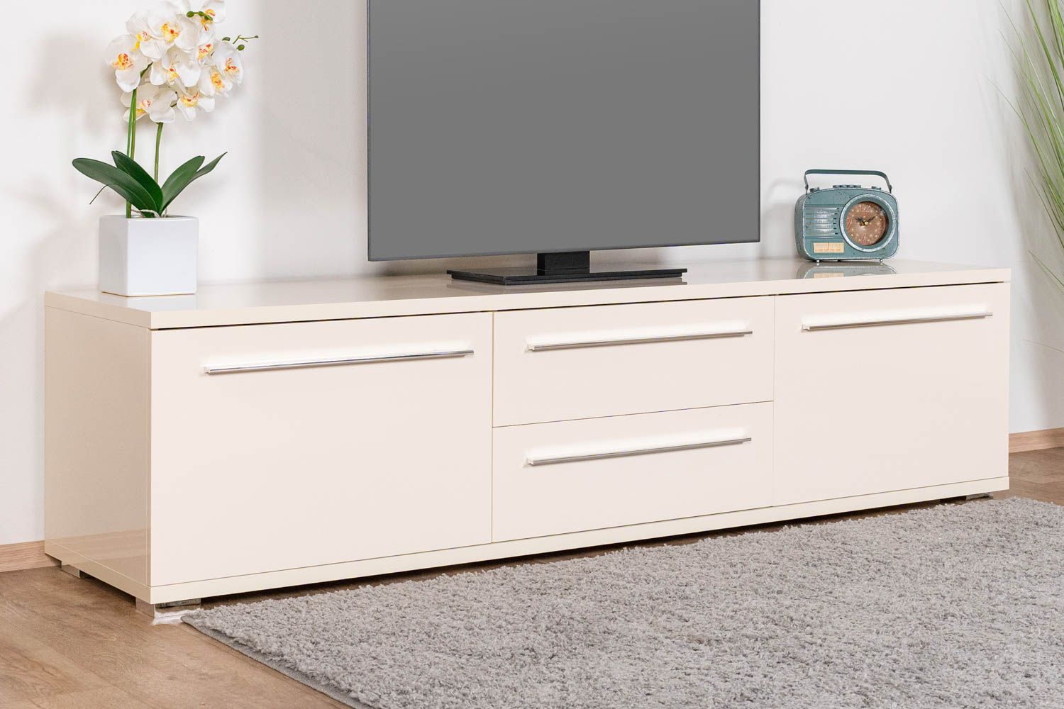 TV-Unterschrank Garim 34, Farbe: Beige Hochglanz - 46 x 180 x 45 cm (H x B x T)