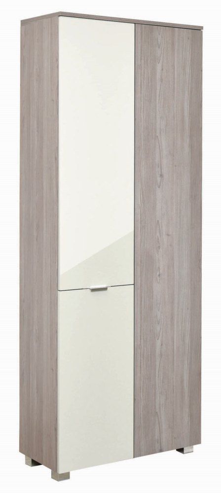 Drehtürenschrank / Kleiderschrank Sabadell 02, Farbe: Eiche / Beige Hochglanz - 209 x 80 x 38 cm (H x B x T)