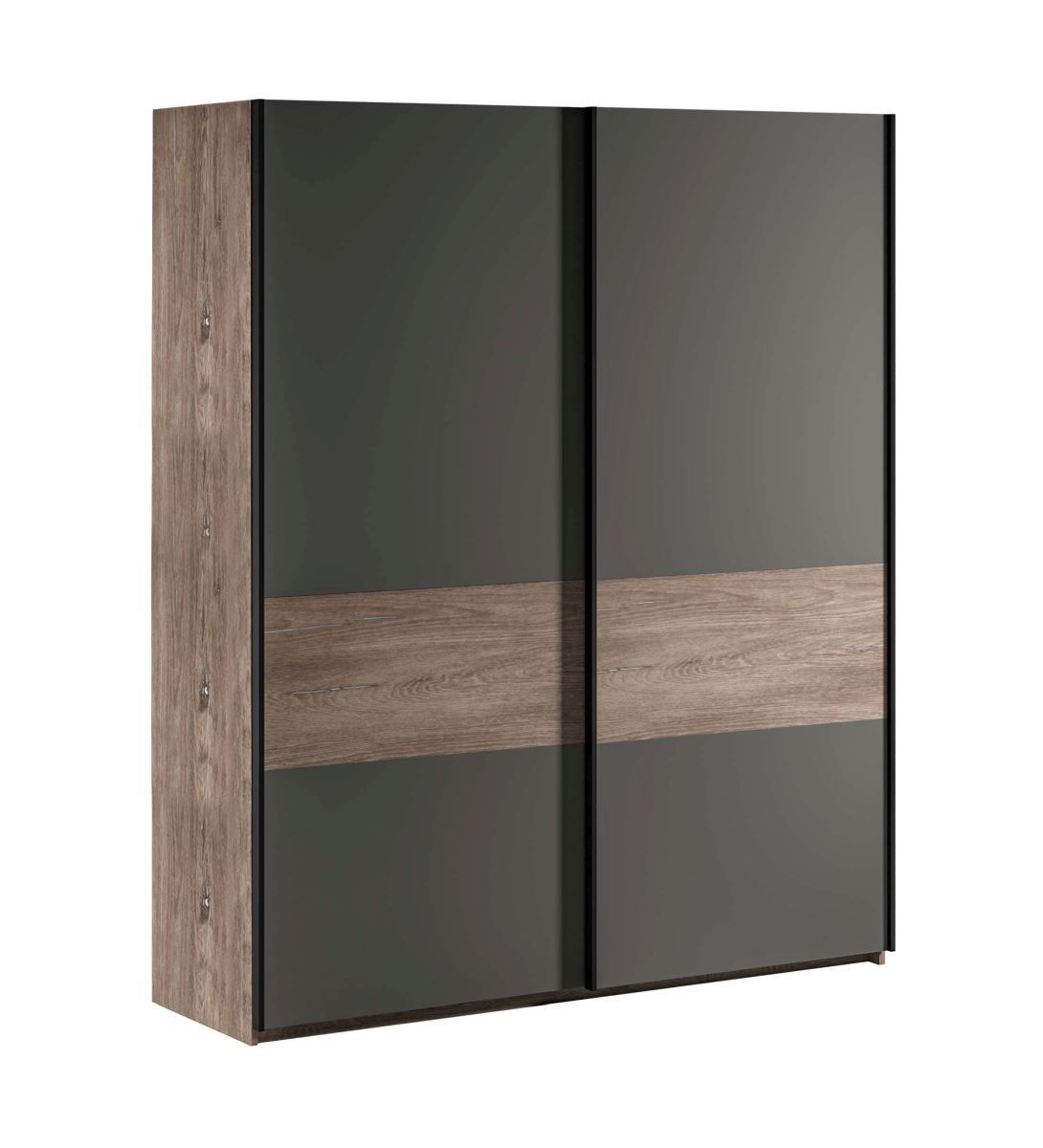 Schiebetürenschrank / Kleiderschrank Albondon 02, Farbe: Eiche / Anthrazit - Abmessungen: 222 x 229 x 64 cm (H x B x T)