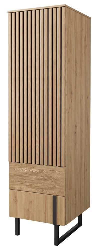 Schrank Slatina 47, Farbe: Eiche / Schwarz, teilmassiv - Abmessungen: 203 x 56 x 63 cm (H x B x T)