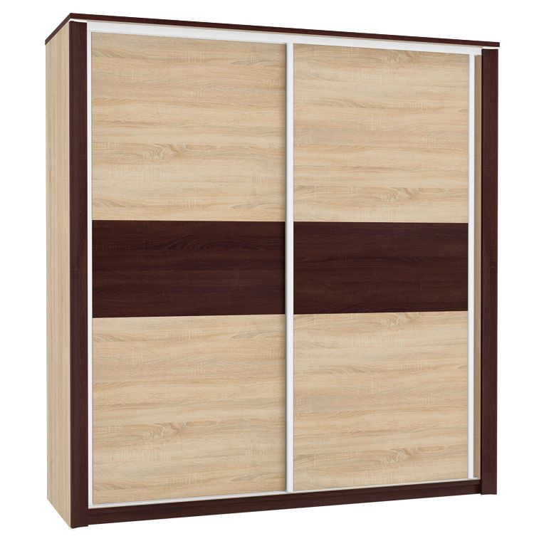 Schiebetürenschrank / Kleiderschrank Nogales 02, Farbe: Sonoma Eiche hell / dunkel - Abmessungen: 210 x 197 x 66 cm (H x B x T), mit 2 Türen und 7 Fächern