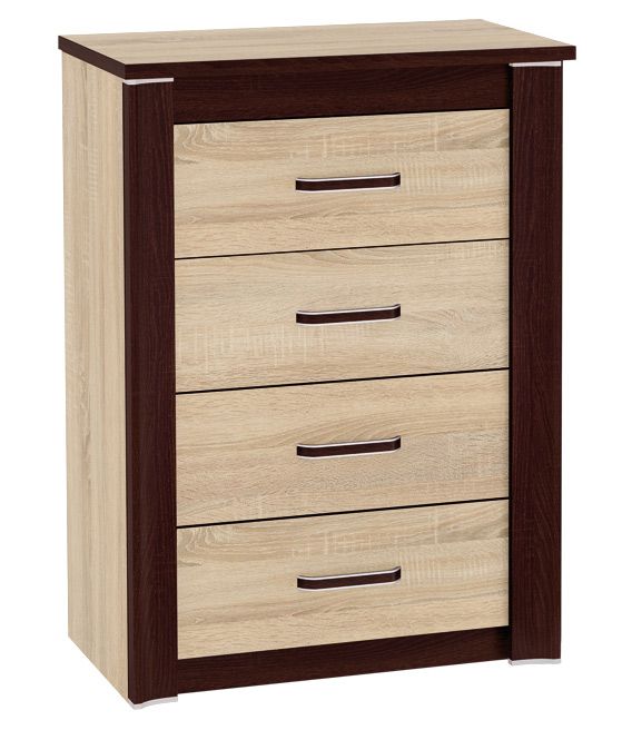 Kommode Nogales 13, Farbe: Sonoma Eiche hell / dunkel - Abmessungen: 95 x 69 x 41 cm (H x B x T), mit 4 Schubladen