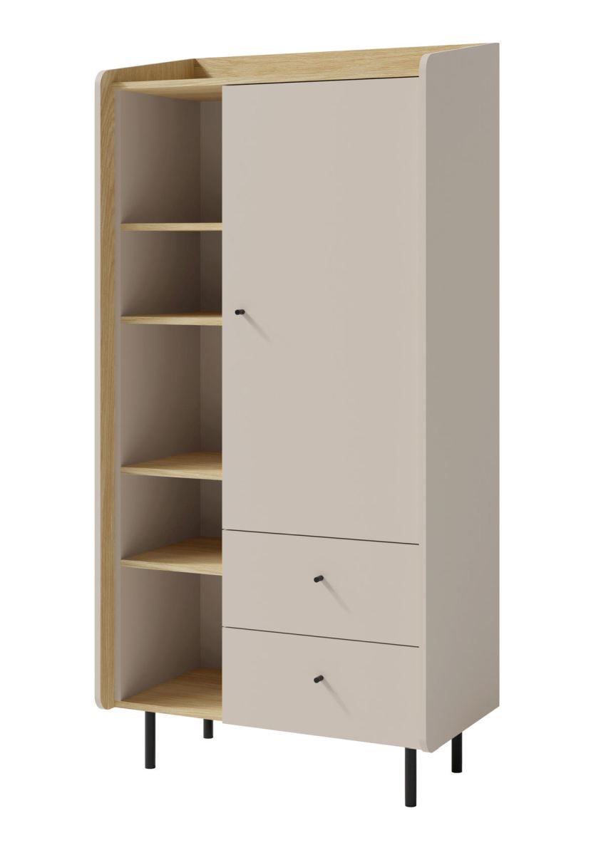 Eleganter Schrank Sampont 05, Beige / Eiche hell, 170 x 80 x 42 cm, mit 9 Fächern und 2 Schubladen, ABS-Kanten, exakte Konstruktion, langlebig