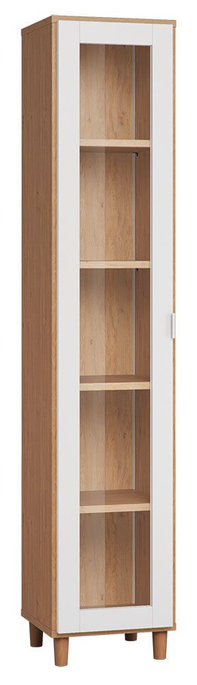 Vitrine Arbolita 13, Farbe: Eiche / Weiß - Abmessungen: 195 x 39 x 40 cm (H x B x T)