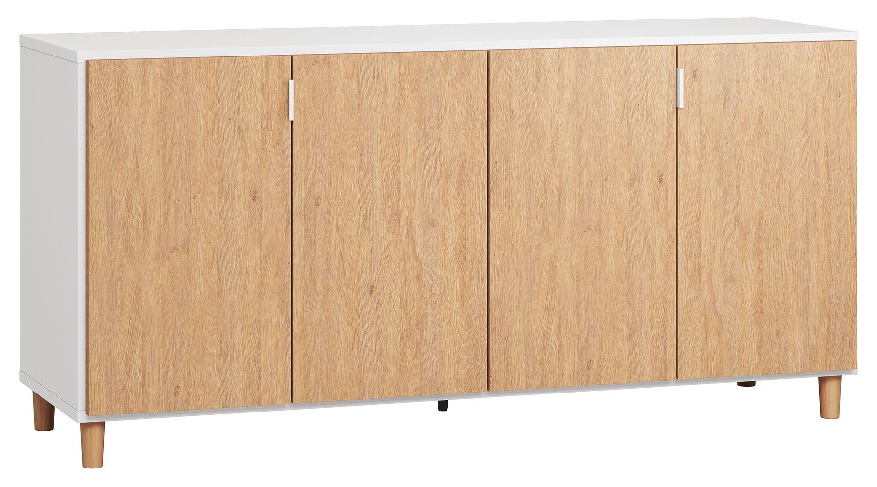 Kommode Arbolita 30, Farbe: Weiß / Eiche - Abmessungen: 78 x 160 x 47 cm (H x B x T)