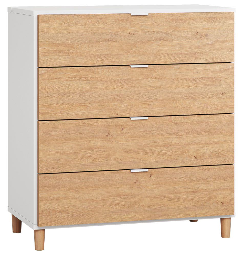 Kommode Arbolita 34, Farbe: Weiß / Eiche- Abmessungen: 100 x 90 x 47 cm (H x B x T)