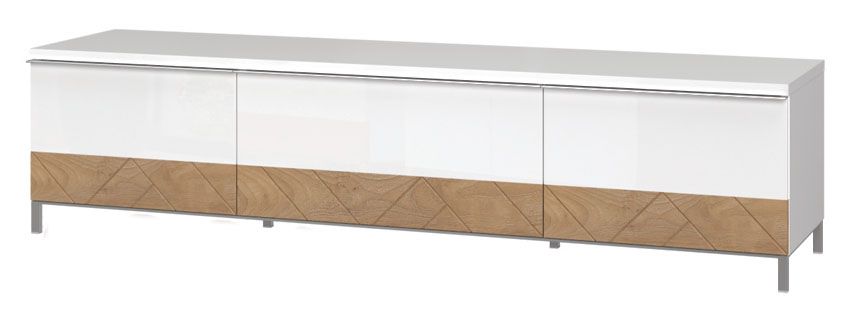 TV-Unterschrank Faleasiu 24, Farbe: Weiß / Walnuss - Abmessungen: 46 x 188 x 45 cm (H x B x T)