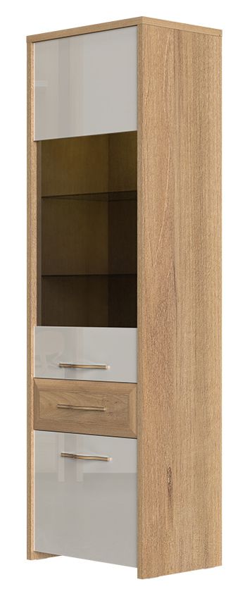 Vitrine Gataivai 27, Farbe: Beige Hochglanz / Walnuss - Abmessungen: 194 x 61 x 41 cm (H x B x T)