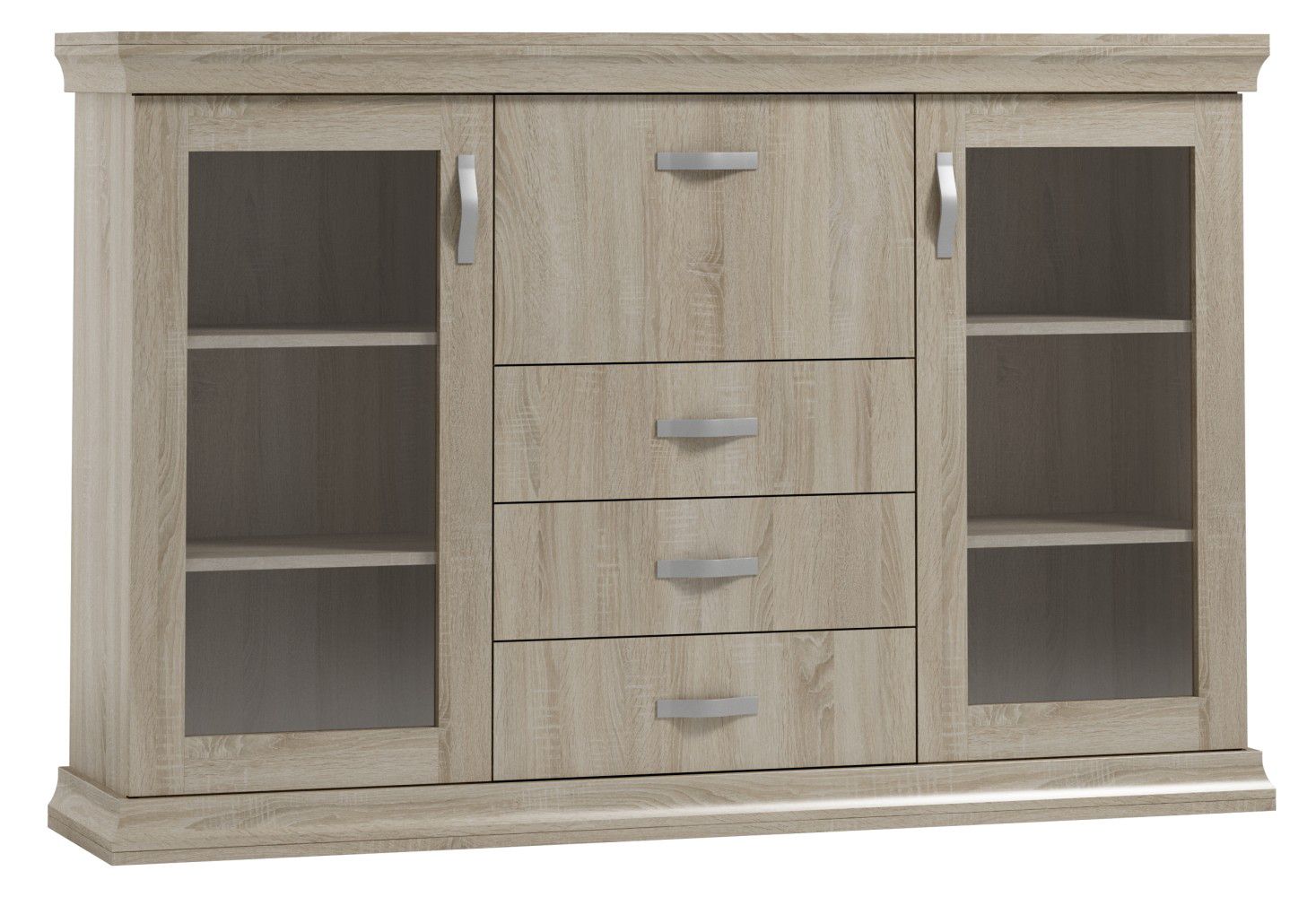 Vitrine Wewak 04, Farbe: Sonoma Eiche - Abmessungen: 117 x 160 x 42 cm (H x B x T)