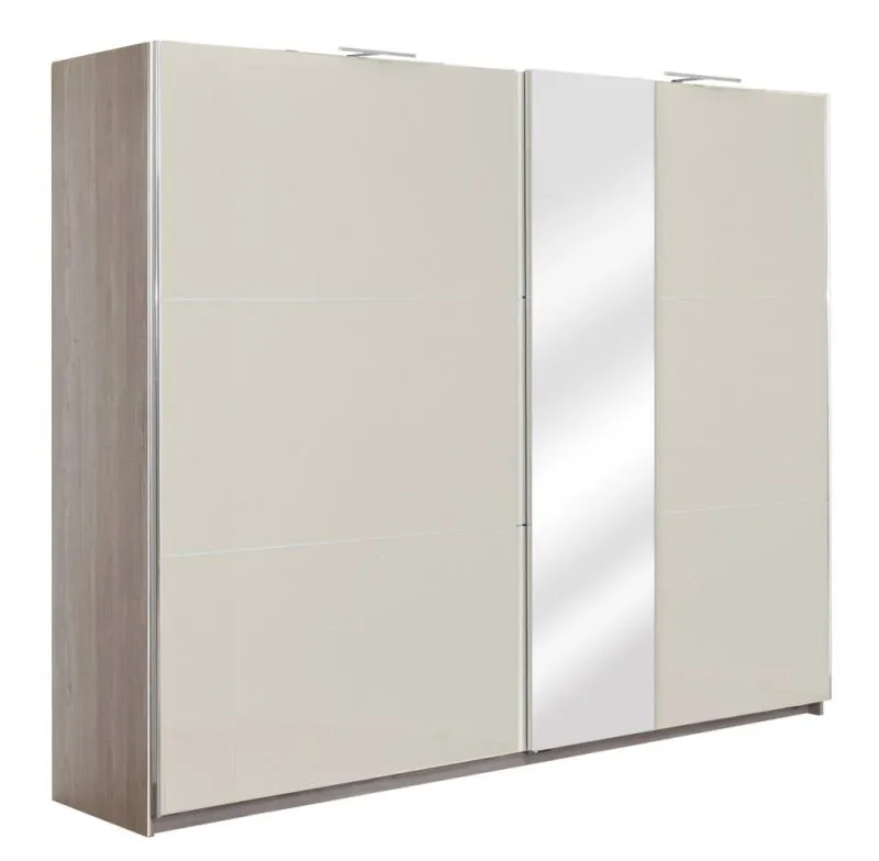 Schiebetürenschrank / Kleiderschrank Sabadell 14, Farbe: Eiche / Beige Hochglanz - 222 x 269 x 64 cm (H x B x T)