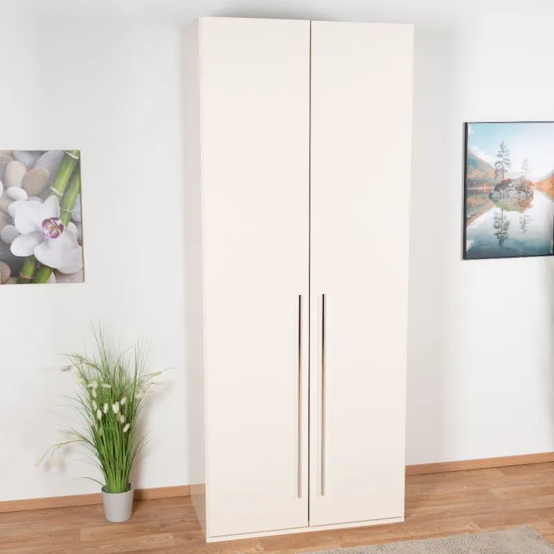 Drehtürenschrank / Kleiderschrank Siumu 02, Farbe: Beige / Beige Hochglanz - 224 x 92 x 56 cm (H x B x T)