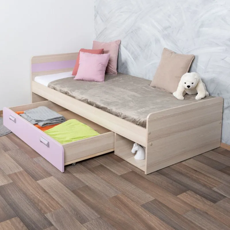 Kinderbett / Jugendbett Dennis 13 inkl. Schublade, Farbe: Esche Lila - Liegefläche: 80 x 195 cm (B x L)