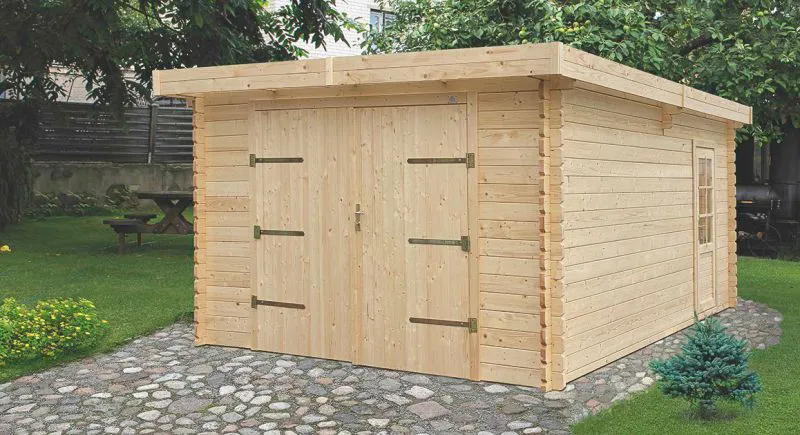 Holzgarage T19 - 44 mm Blockbohlenhaus, Grundfläche: 21,80 m², Flachdach