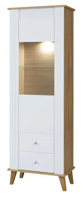 Vitrine Bambey 04, Farbe: Eiche / Weiß - 190 x 64 x 39 cm (H x B x T)