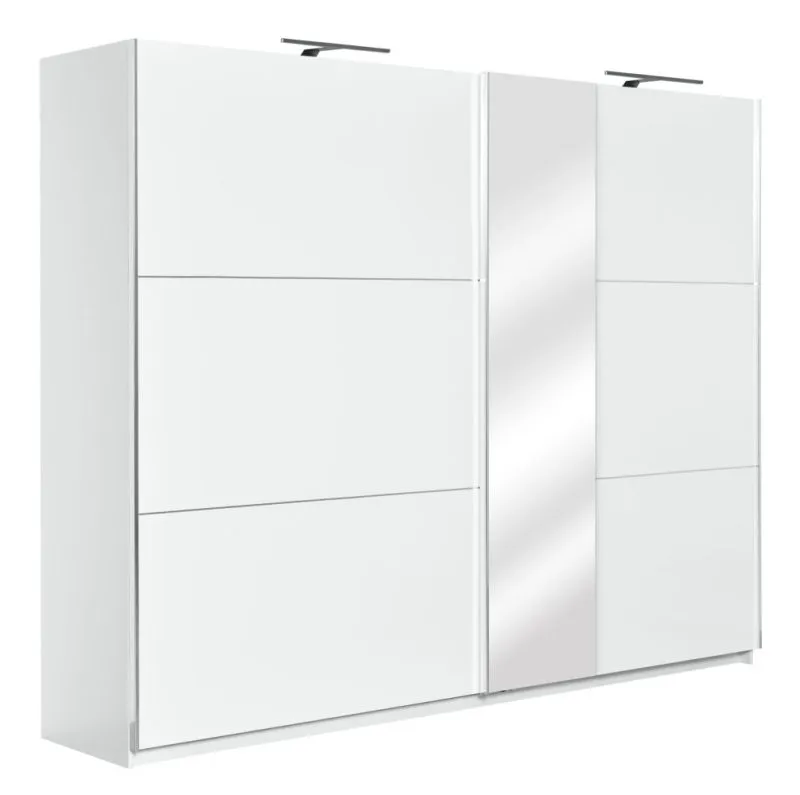 Schiebetürenschrank / Kleiderschrank Sabadell 14, Farbe: Weiß / Weiß Hochglanz - 222 x 269 x 64 cm (H x B x T)