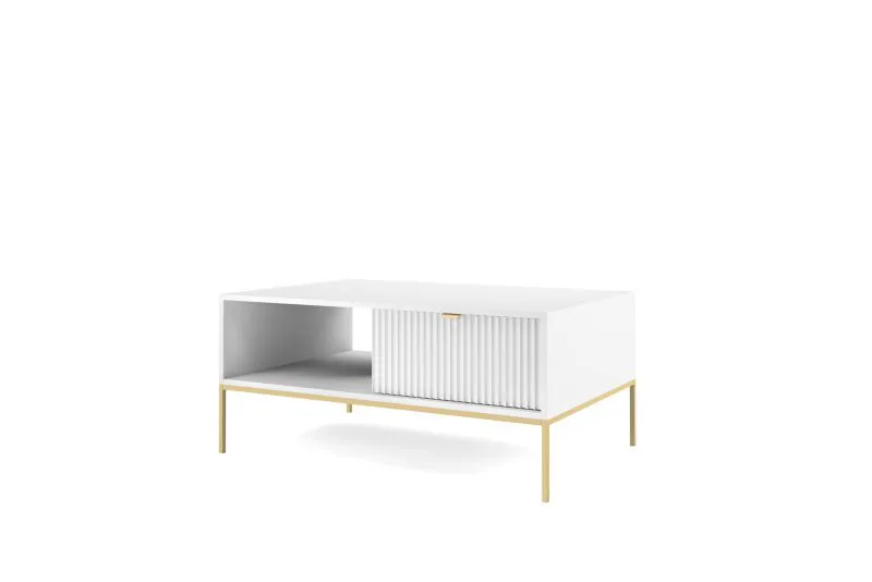 Schlichter Couchtisch Worthing 27, Farbe: Weiß / Gold - Abmessungen: 46 x 104 x 68 cm (H x B x T)