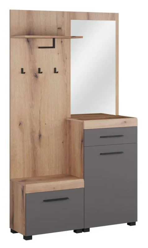 Garderobe Viladecans 01, Farbe: Eiche / Grau - Abmessungen: 209 x 120 x 38 cm (H x B x T)