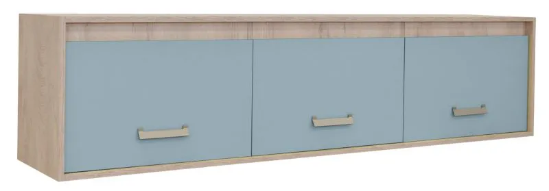 Kinderzimmer - Hängeschrank / Bettüberbau Koa 11, Farbe: Eiche / Blau - Abmessungen: 50 x 206 x 42 cm (H x B x T)