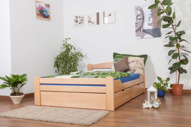 Jugendbett "Easy Premium Line" K4, inkl. 2 Schubladen und 1 Abdeckblende, 140 x 200 cm Buche Vollholz massiv Natur