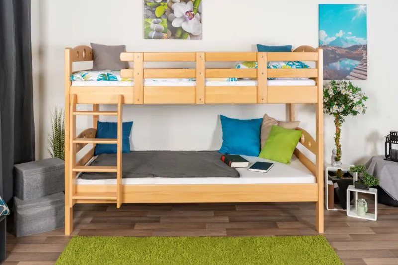 Stockbett für Erwachsene "Easy Premium Line" K19/n, Kopf- und Fußteil mit Löchern, Buche Vollholz massiv Natur - 90 x 190 cm (B x L), teilbar