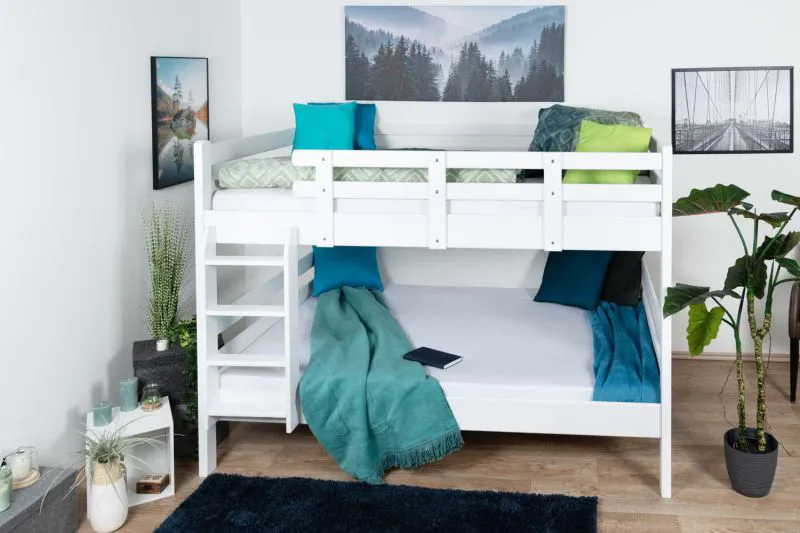 Stockbett 140 x 190 cm für Erwachsene "Easy Premium Line" K24/n, Kopf- und Fußteil gerade, Buche Massivholz weiß lackiert, teilbar